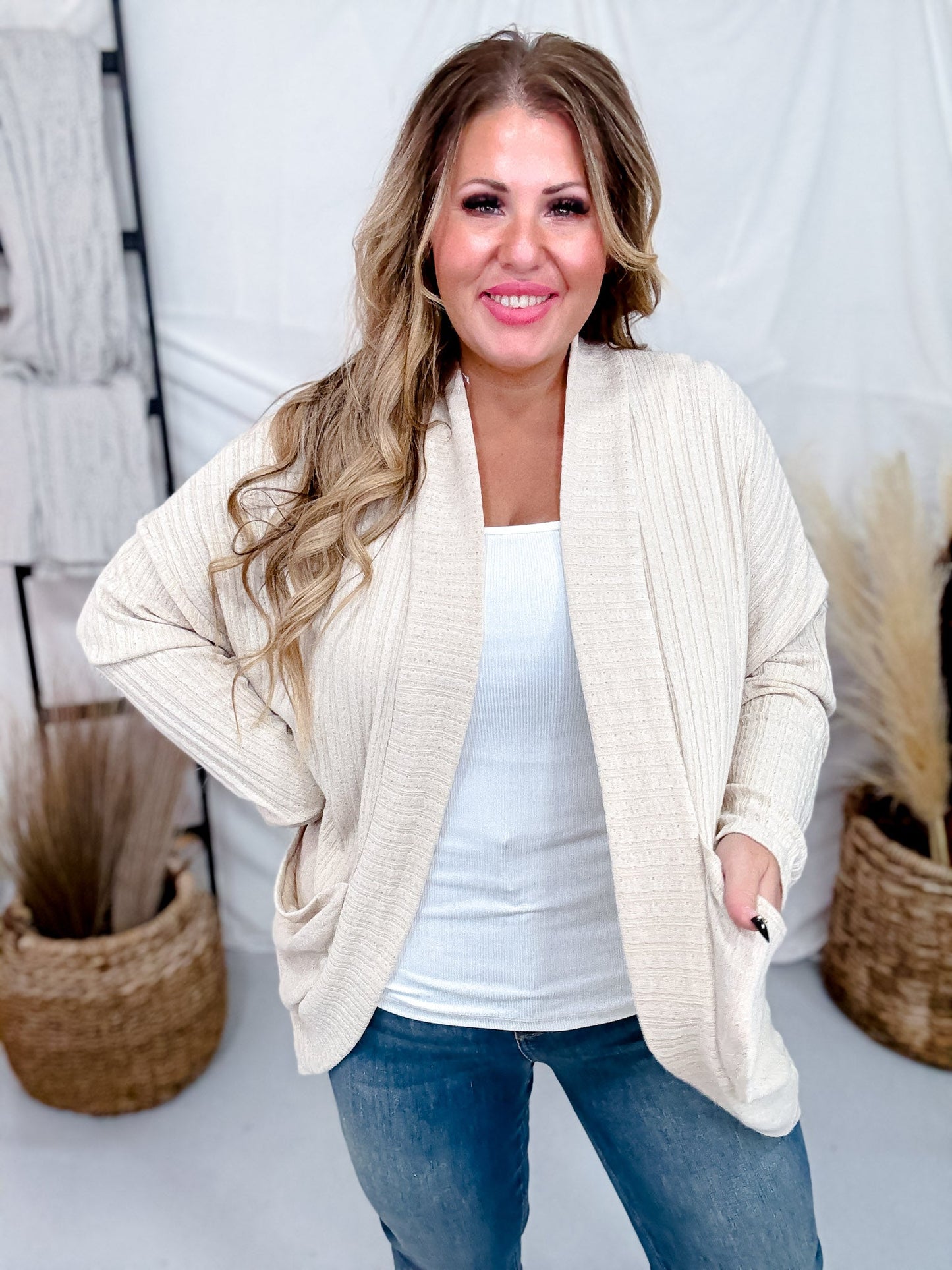 Lightweight Knit Cardigan In Oatmeal - Whiskey Skies - ANDREE BY UNIT