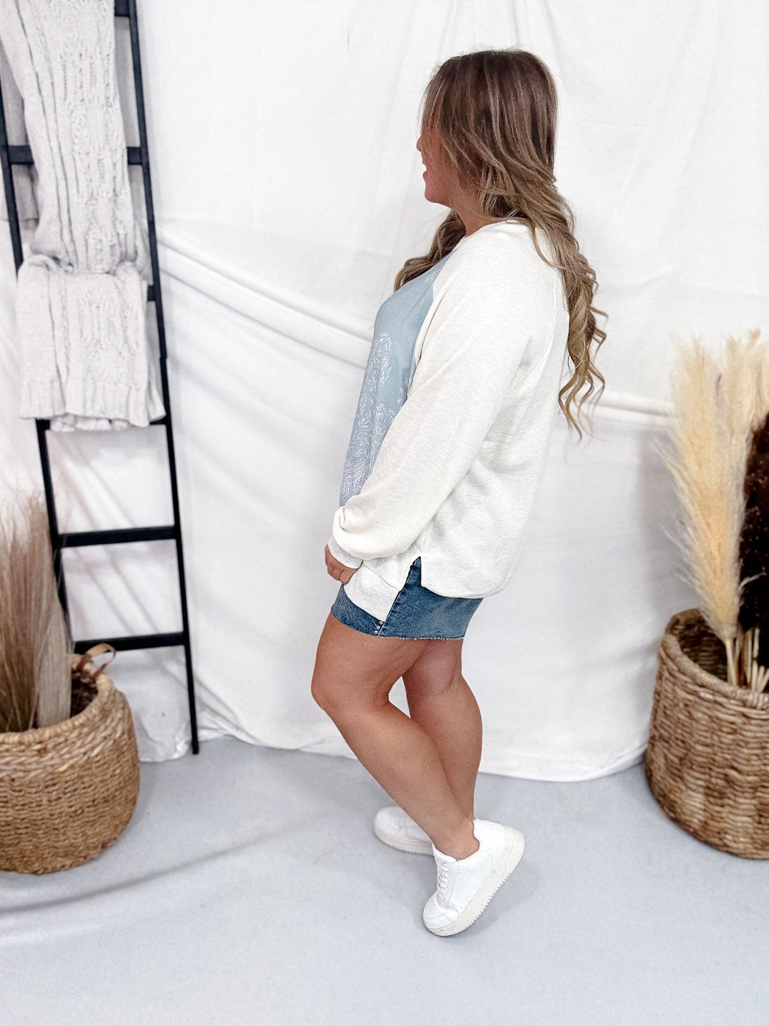 Lightweight Pullover W/ French Terry Panels & Floral Details - Whiskey Skies - SEW IN LOVE