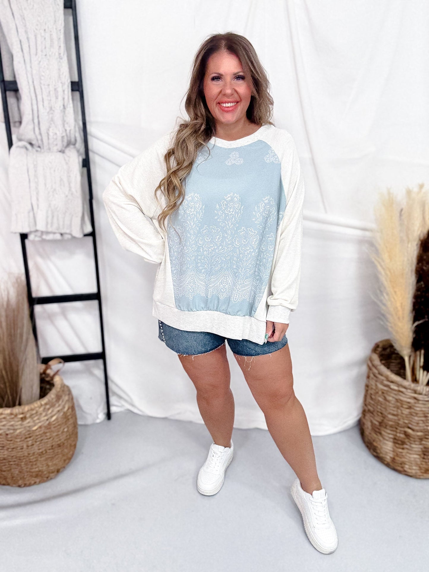 Lightweight Pullover W/ French Terry Panels & Floral Details - Whiskey Skies - SEW IN LOVE