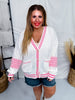 Lightweight Sweater Cardigan With A Pink And White Checkered Pattern - Whiskey Skies - ODDI