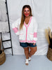 Lightweight Sweater Cardigan With A Pink And White Checkered Pattern - Whiskey Skies - ODDI