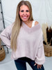 Lilac & Ivory Two Tone V - Neck Knit Sweater - Whiskey Skies - BIBI