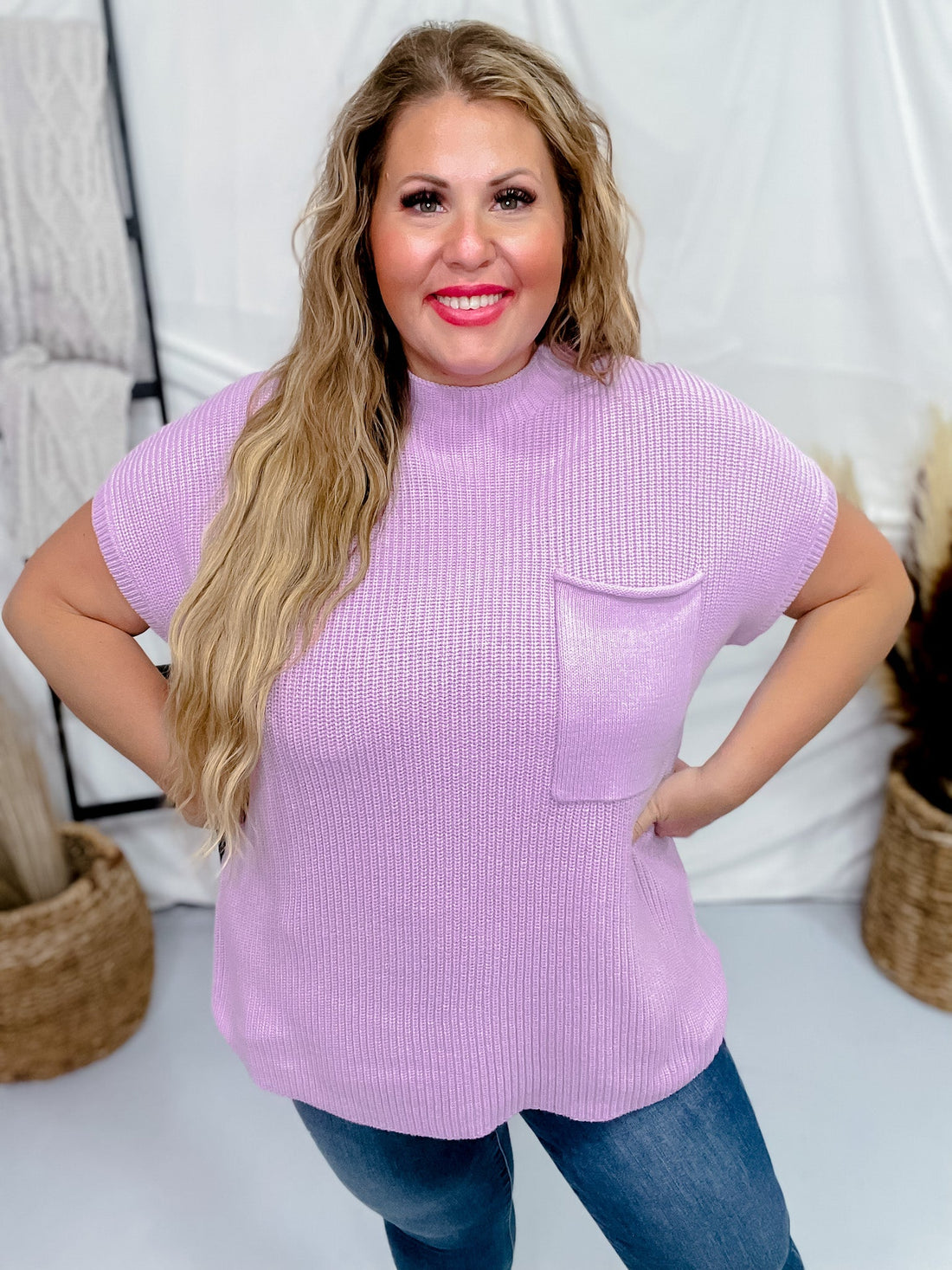 Lilac Short Sleeve Mock Neck Sweater Top - Whiskey Skies - ANDREE BY UNIT