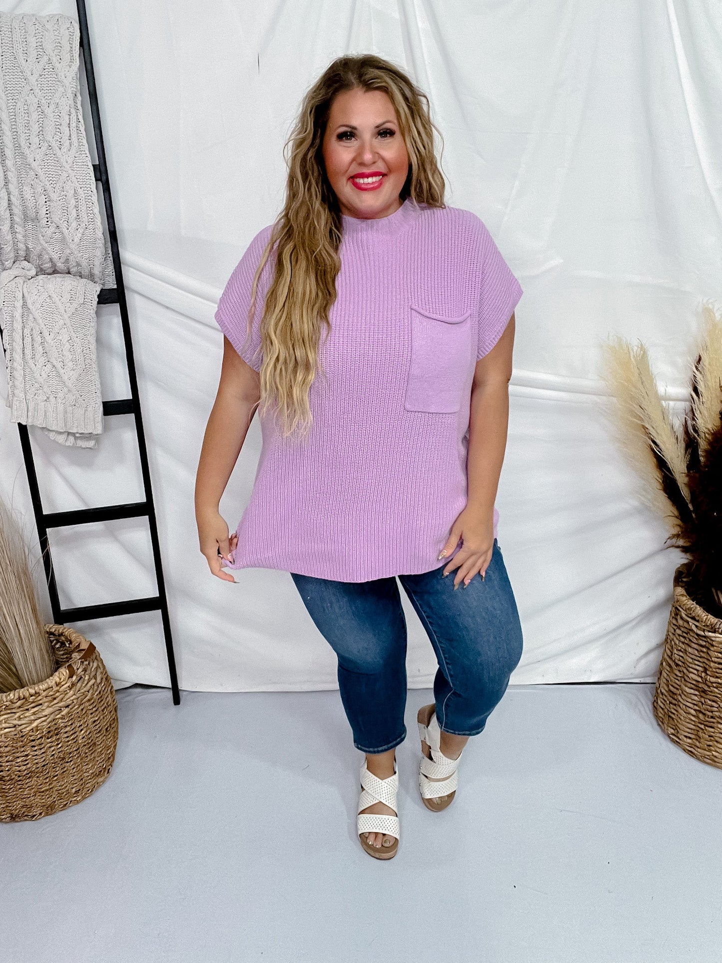 Lilac Short Sleeve Mock Neck Sweater Top - Whiskey Skies - ANDREE BY UNIT