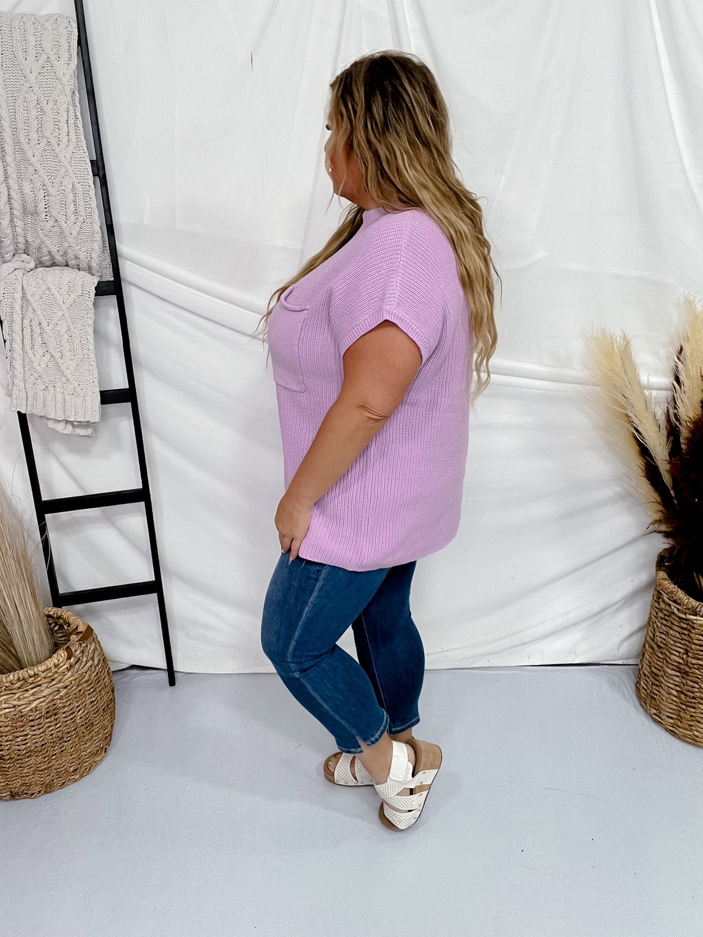 Lilac Short Sleeve Mock Neck Sweater Top - Whiskey Skies - ANDREE BY UNIT