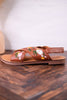 Lilytrail Floral Embroidered Tan Leather Sandals - Whiskey Skies - MYRA BAGS