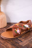 Lilytrail Floral Embroidered Tan Leather Sandals - Whiskey Skies - MYRA BAGS