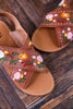 Lilytrail Floral Embroidered Tan Leather Sandals - Whiskey Skies - MYRA BAGS
