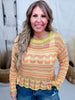 Lime Striped Open Knit Sweater With Scalloped Edges - Whiskey Skies - COZY CO