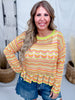 Lime Striped Open Knit Sweater With Scalloped Edges - Whiskey Skies - COZY CO