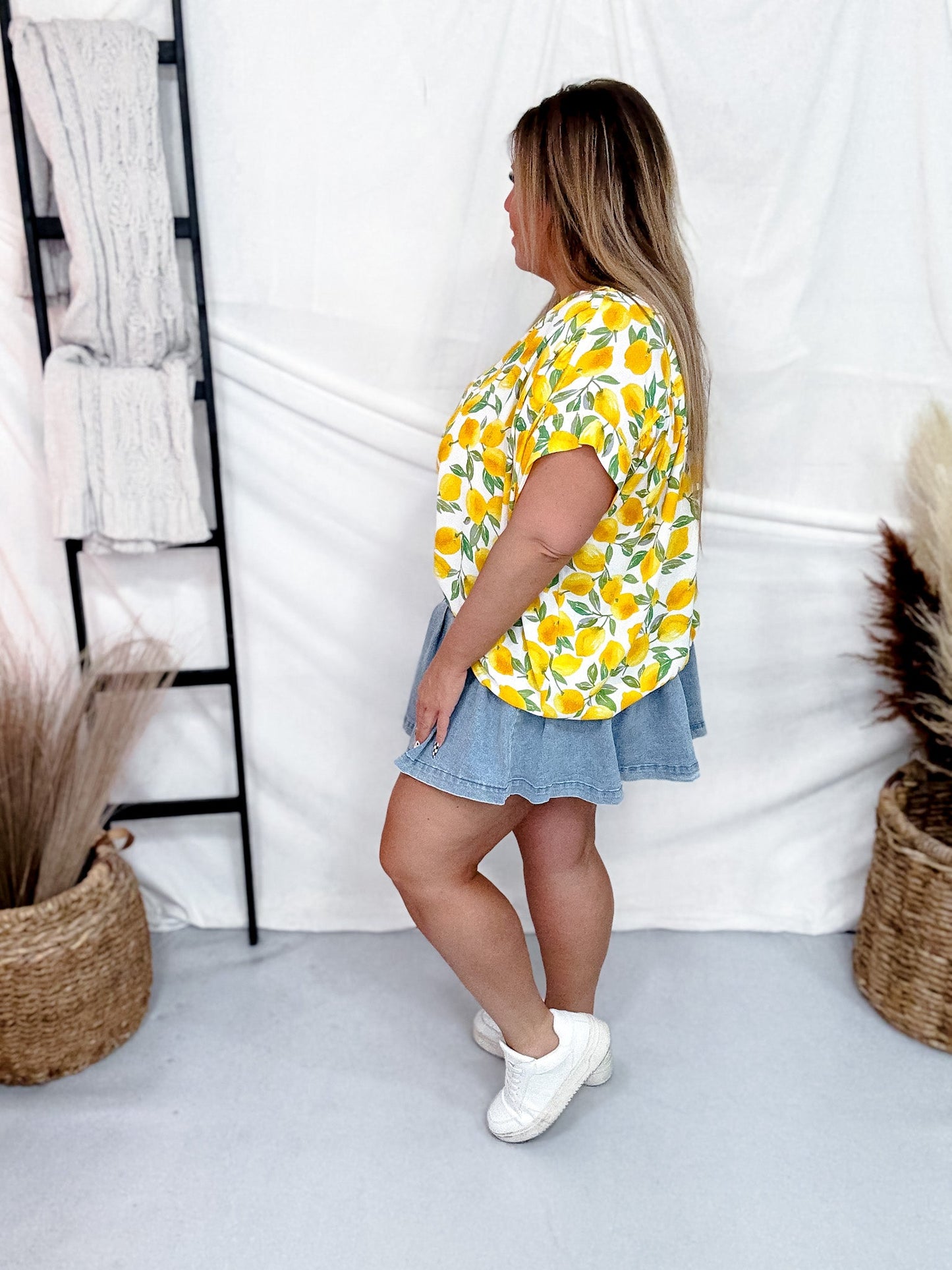 Limoncello Shirred Sleeve Top With Mandarin Collar - Whiskey Skies - ADRIENNE