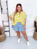Limoncello Shirred Sleeve Top With Mandarin Collar - Whiskey Skies - ADRIENNE