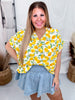 Limoncello Shirred Sleeve Top With Mandarin Collar - Whiskey Skies - ADRIENNE