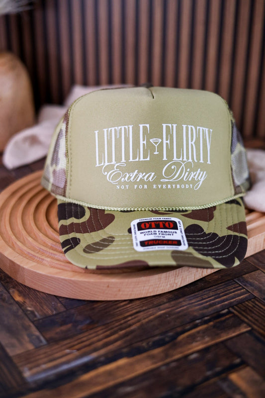 Little Flirty Extra Dirty Camo Trucker Hat - Whiskey Skies - SOUTHERN BLISS COMPANY