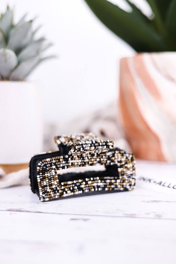 Lola Confetti Beaded Hair Claw Clip Black and White - Whiskey Skies - INK+ALLOY