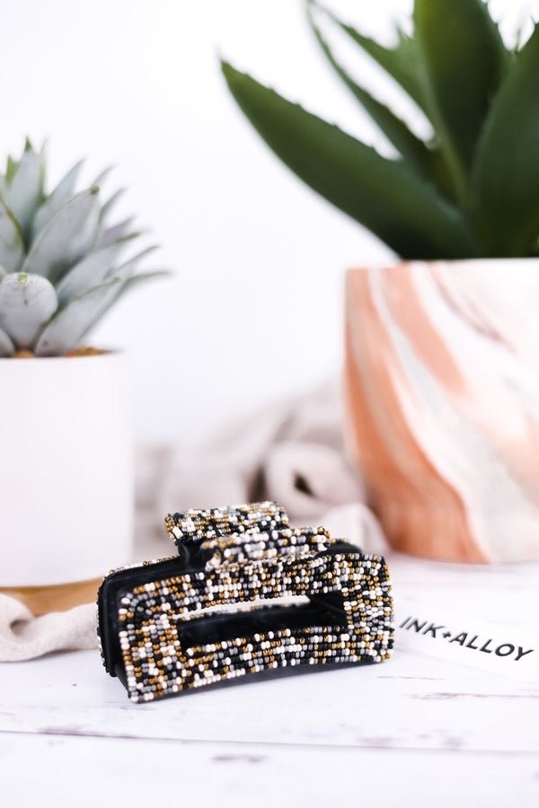 Lola Confetti Beaded Hair Claw Clip Black and White - Whiskey Skies - INK+ALLOY