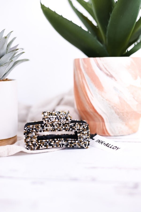 Lola Confetti Beaded Hair Claw Clip Black and White - Whiskey Skies - INK+ALLOY