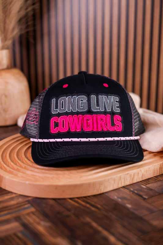 "Long Live Cowgirls" Pink, Grey, & Black Wrangler Trucker Hat - Whiskey Skies - CAPX