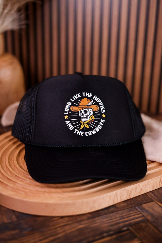Long LIve Hippies & Cowboys Black Trucker Hat - Whiskey Skies - RODEO HIPPIE