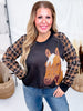 Long Plaid Sleeve Western Horse Print Midi - Sweater - Whiskey Skies - 2 FLY CO.