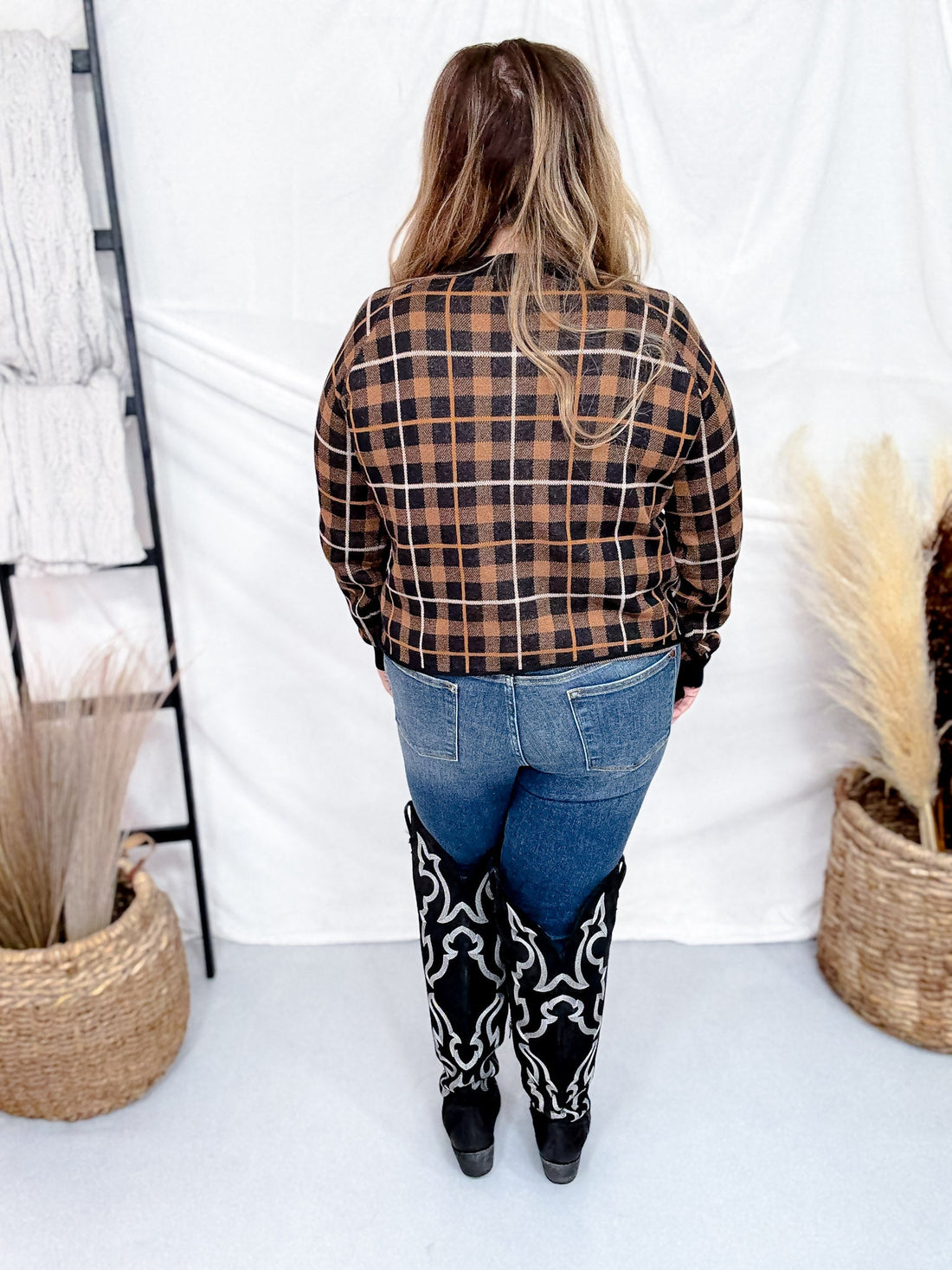 Long Plaid Sleeve Western Horse Print Midi - Sweater - Whiskey Skies - 2 FLY CO.