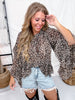 Long Ruffle Sleeve Leopard Print Blouse W/ Tassel Tie Neckline - Whiskey Skies - ODDI