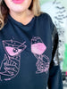 Long Sequin Sleeve Black Top W/ Poison Glasses Detail - Whiskey Skies - SOUTHERN GRACE