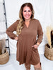 Long Sleeve A - Line Dress In Dark Mocha - Whiskey Skies - DEAR SCARLETT