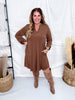Long Sleeve A - Line Dress In Dark Mocha - Whiskey Skies - DEAR SCARLETT