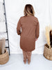 Long Sleeve A - Line Dress In Dark Mocha - Whiskey Skies - DEAR SCARLETT
