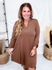 Long Sleeve A - Line Dress In Dark Mocha - Whiskey Skies - DEAR SCARLETT
