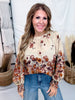 Long Sleeve Autumn Garden Top With Round Neckline - Whiskey Skies - ODDI