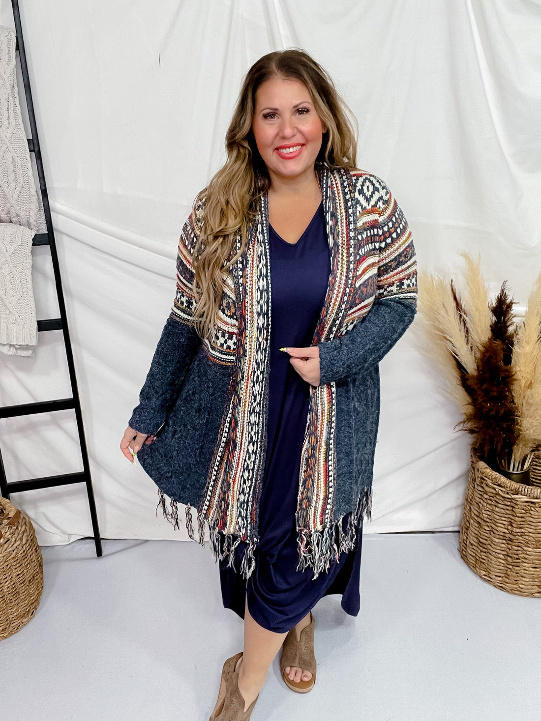 Long Sleeve Aztec Sweater Cardigan - Whiskey Skies - ADORA