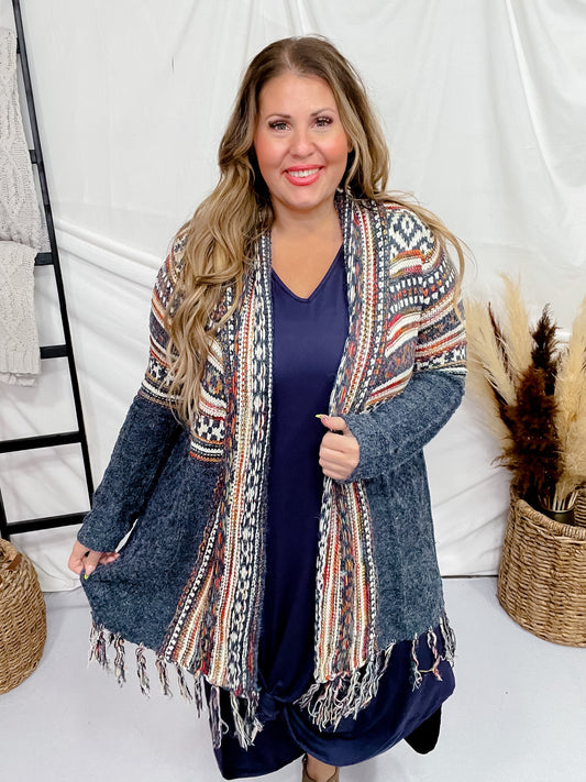 Long Sleeve Aztec Sweater Cardigan - Whiskey Skies - ADORA