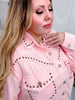 Long Sleeve Baby Pink Button Down Top W/ Studding Details - Whiskey Skies - POL CLOTHING INC.