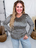 Long Sleeve Black and Beige Checkerboard Velvet Top - Whiskey Skies - J.NNA