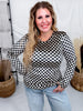 Long Sleeve Black and Beige Checkerboard Velvet Top - Whiskey Skies - J.NNA