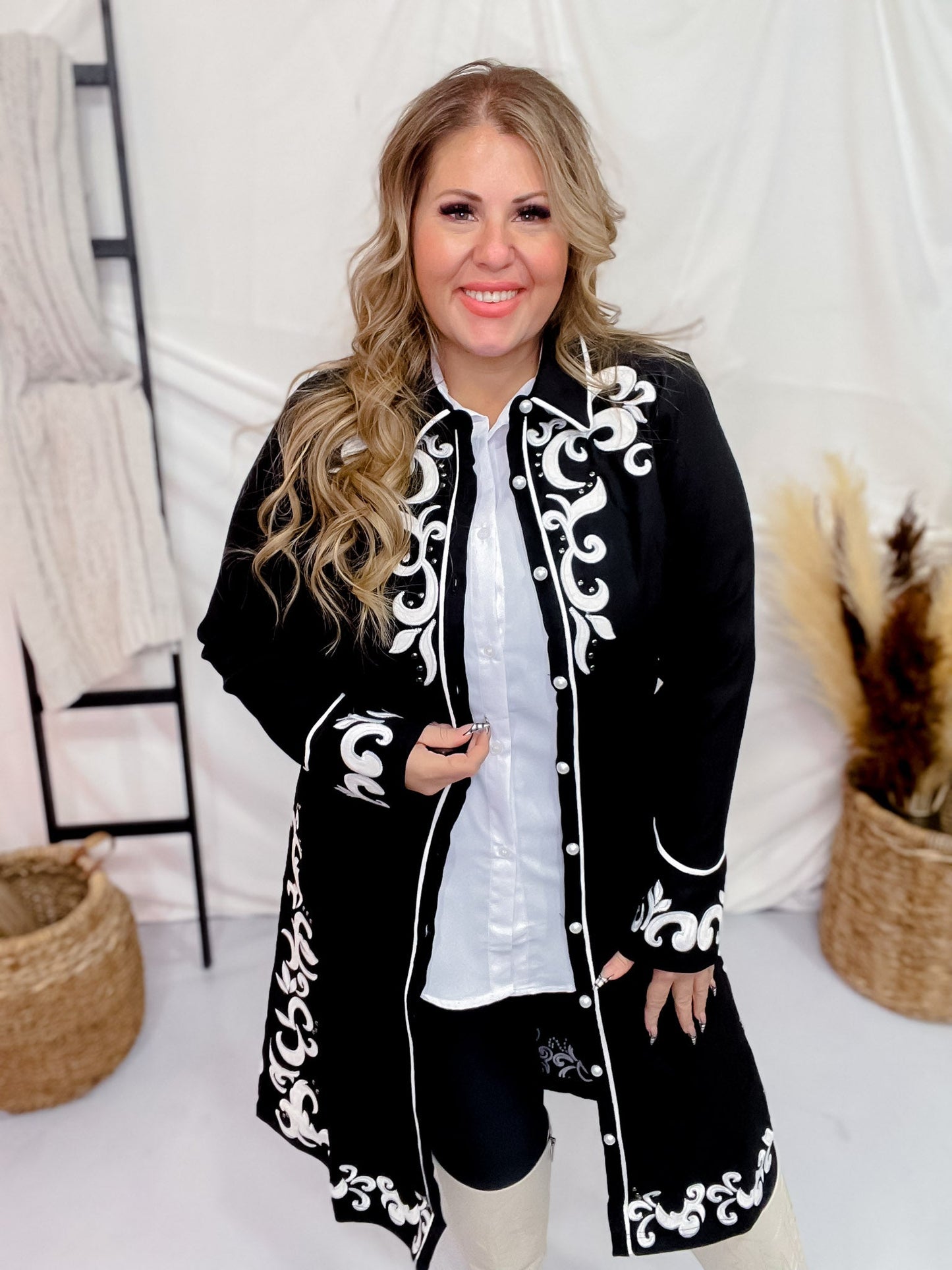 Long Sleeve Black Embroidered Button Down Dress - Whiskey Skies - ANDREE BY UNIT