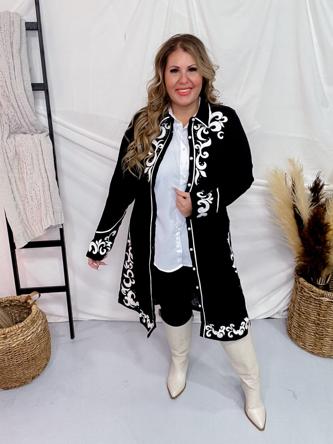 Long Sleeve Black Embroidered Button Down Dress - Whiskey Skies - ANDREE BY UNIT