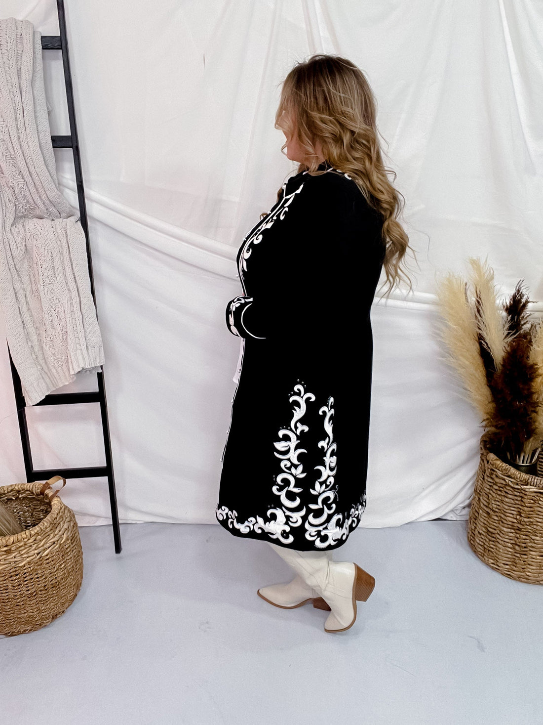 Long Sleeve Black Embroidered Button Down Dress - Whiskey Skies - ANDREE BY UNIT