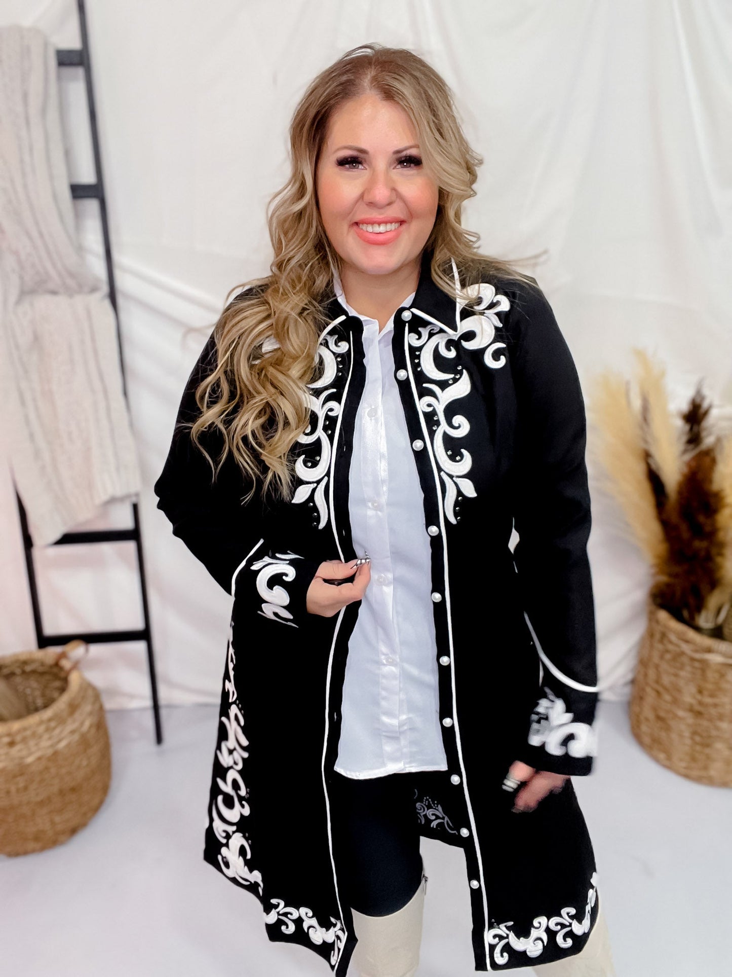 Long Sleeve Black Embroidered Button Down Dress - Whiskey Skies - ANDREE BY UNIT