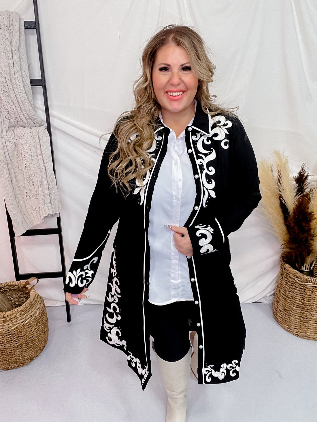 Long Sleeve Black Embroidered Button Down Dress - Whiskey Skies - ANDREE BY UNIT