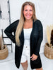 Long Sleeve Black Knit Open Cardigan - Whiskey Skies - WHITE BIRCH