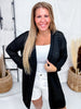 Long Sleeve Black Knit Open Cardigan - Whiskey Skies - WHITE BIRCH