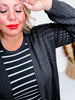 Long Sleeve Black Knit Open Cardigan - Whiskey Skies - WHITE BIRCH