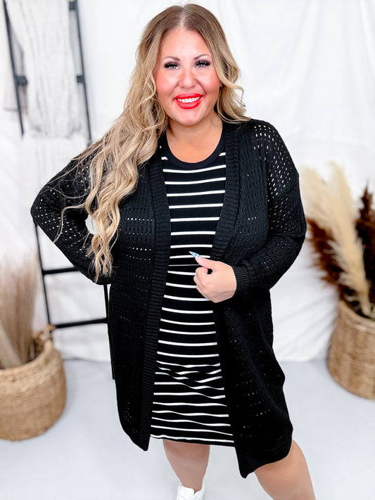 Long Sleeve Black Knit Open Cardigan - Whiskey Skies - WHITE BIRCH