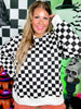 Long Sleeve Black & White Checkered Sweatshirt - Whiskey Skies - JADE BY JANE