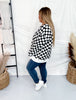 Long Sleeve Black & White Checkered Sweatshirt - Whiskey Skies - JADE BY JANE