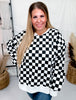 Long Sleeve Black & White Checkered Sweatshirt - Whiskey Skies - JADE BY JANE