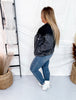 Long Sleeve Black Zip - Up Denim Jacket W/ Hoodie Feature - Whiskey Skies - WHITE BIRCH